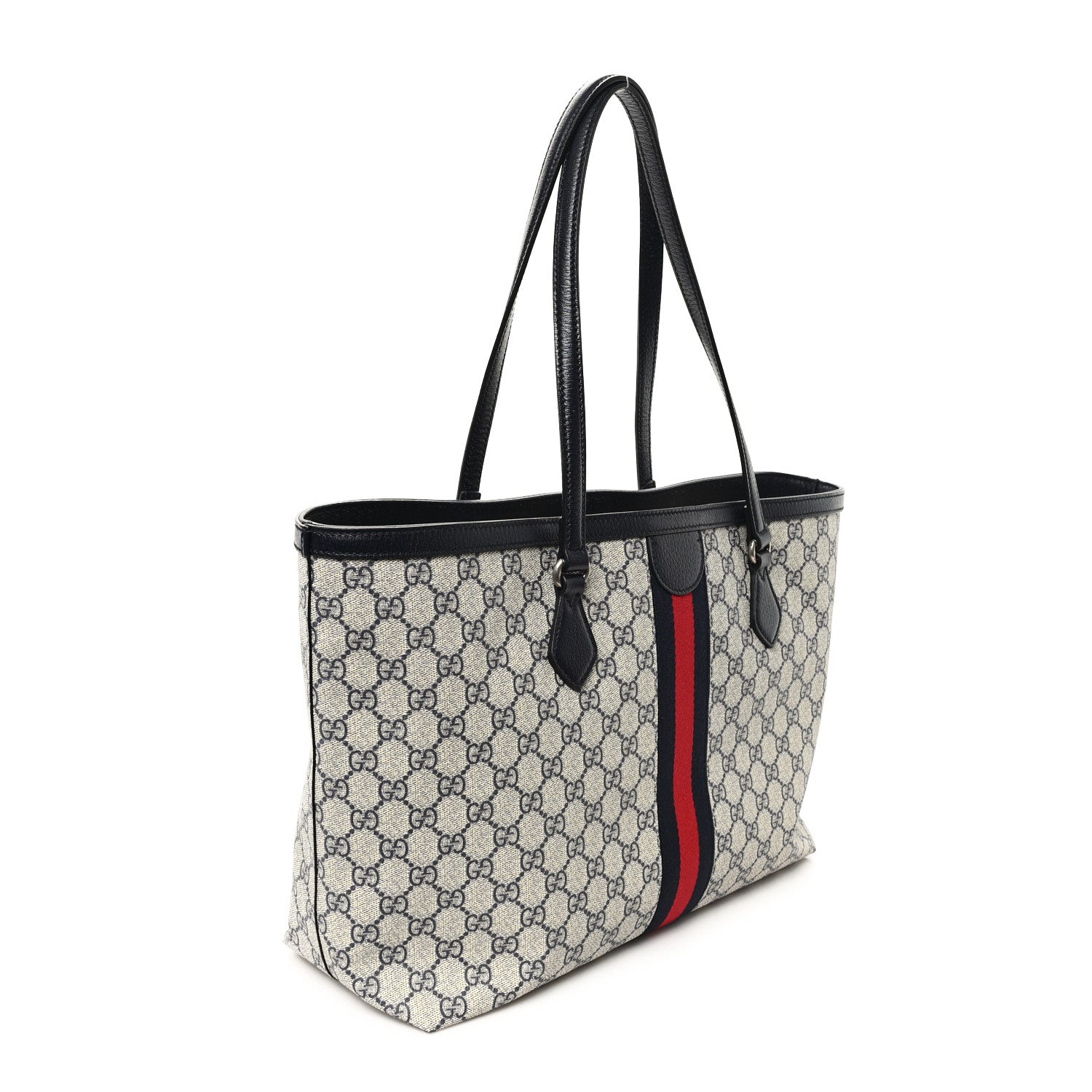 Gucci GG Supreme Monogram Textured Calfskin Web Medium Ophidia Shopping Tote Beige Blue 3 of 9