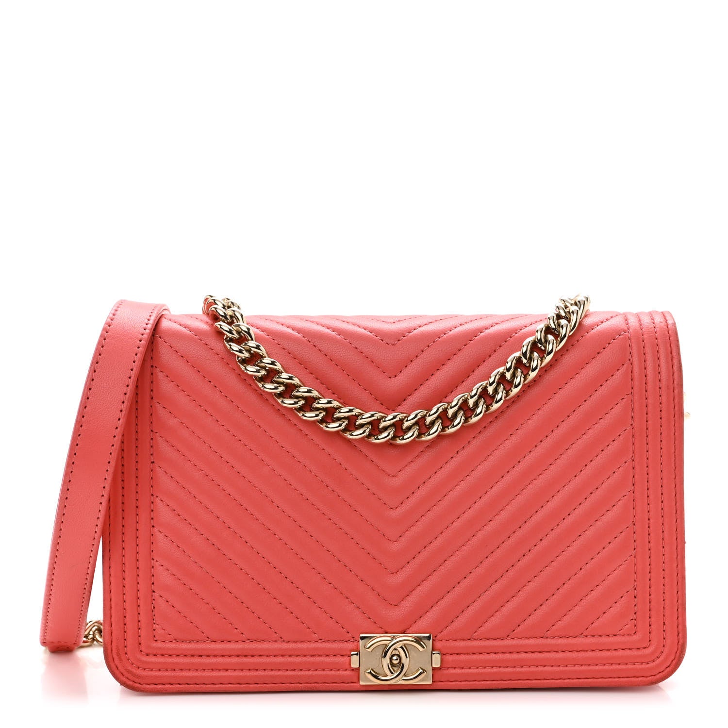 Chanel Lambskin Chevron Quilted Boy Wallet On Chain WOC Pink 1 of 13