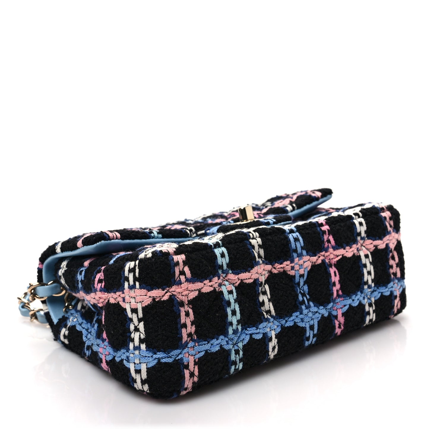 Tweed Quilted Mini Rectangular Flap Black Pink Blue Ecru