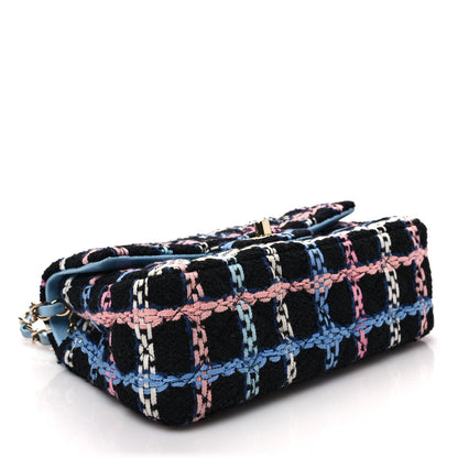 Chanel Tweed Quilted Mini Rectangular Flap Black Pink Blue Ecru 4 of 8