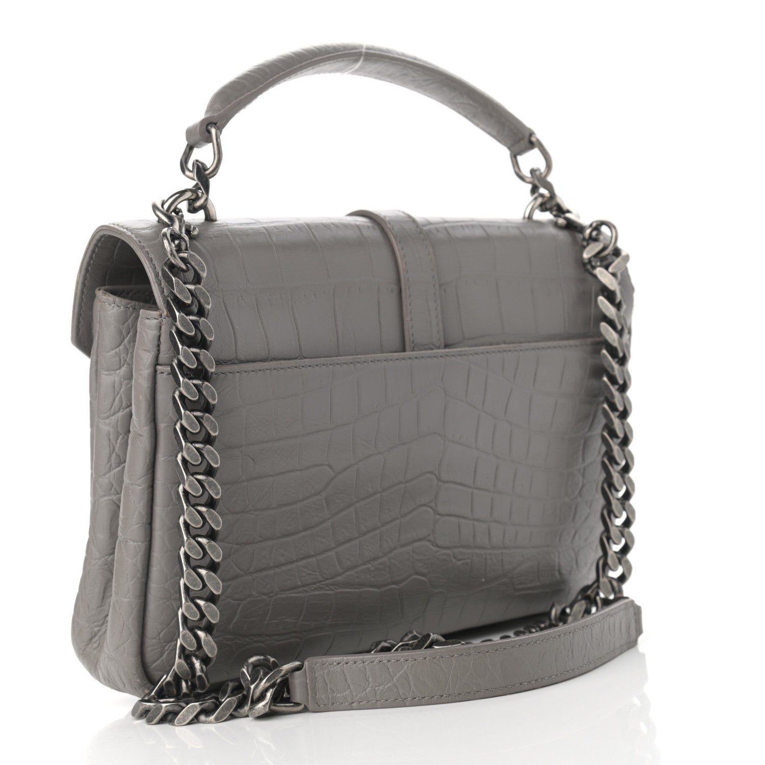 Saint Laurent Calfskin Crocodile Embossed Medium College Monogram Satchel Gray 3 of 14