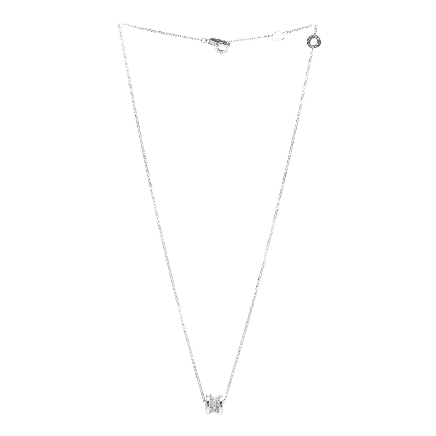 Bulgari 18K White Gold Diamond Small B.Zero1 Pave Pendant Necklace 3 of 5