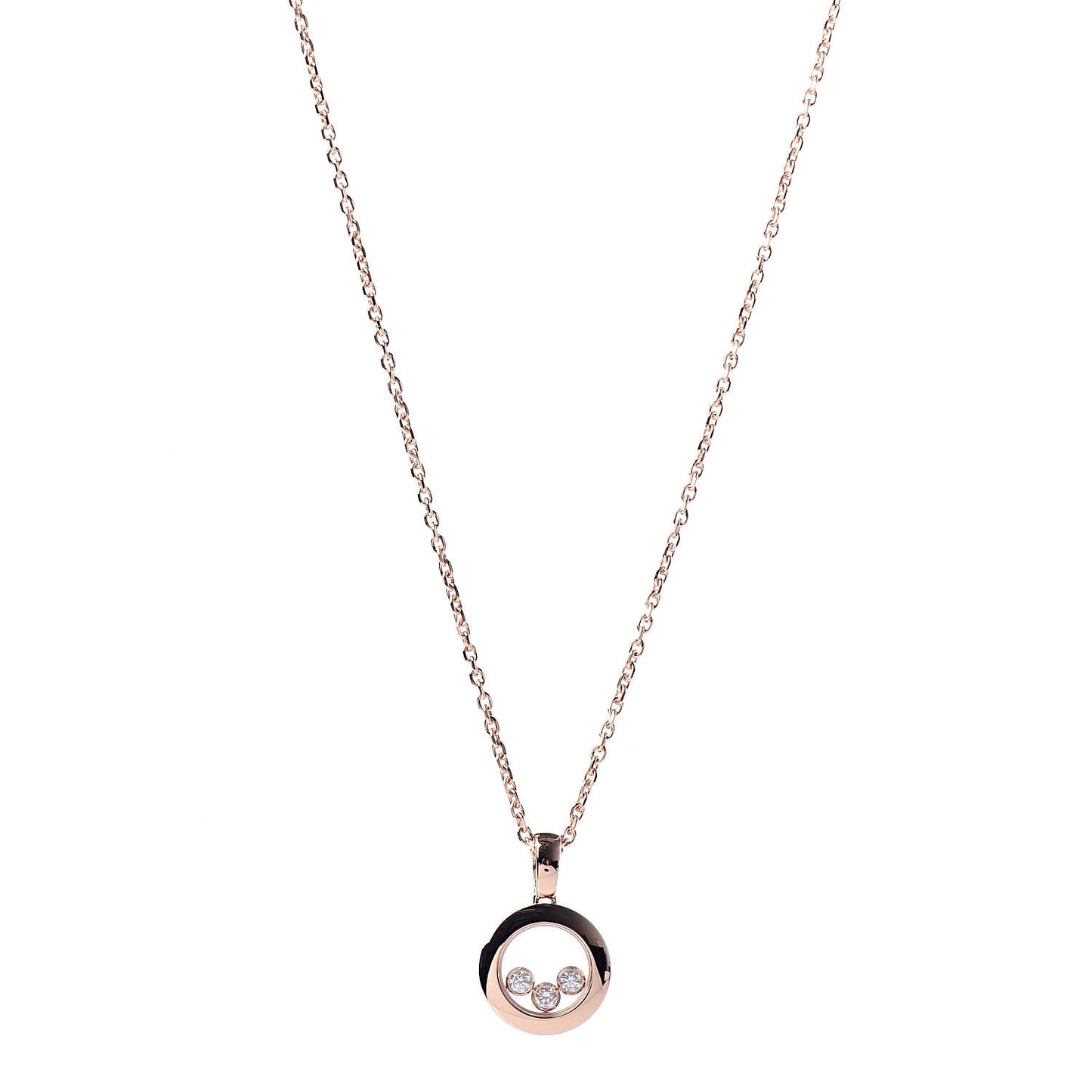 18K Rose Gold Happy Diamonds Round Pendant Necklace