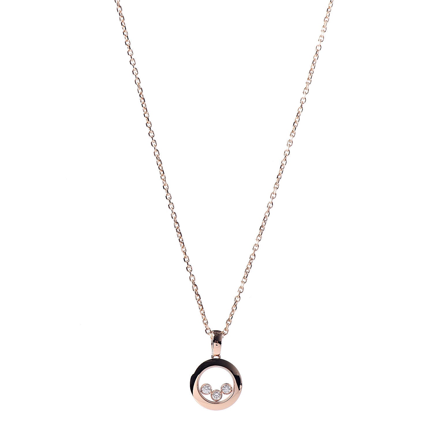 Chopard 18K Rose Gold Happy Diamonds Round Pendant Necklace 1 of 8