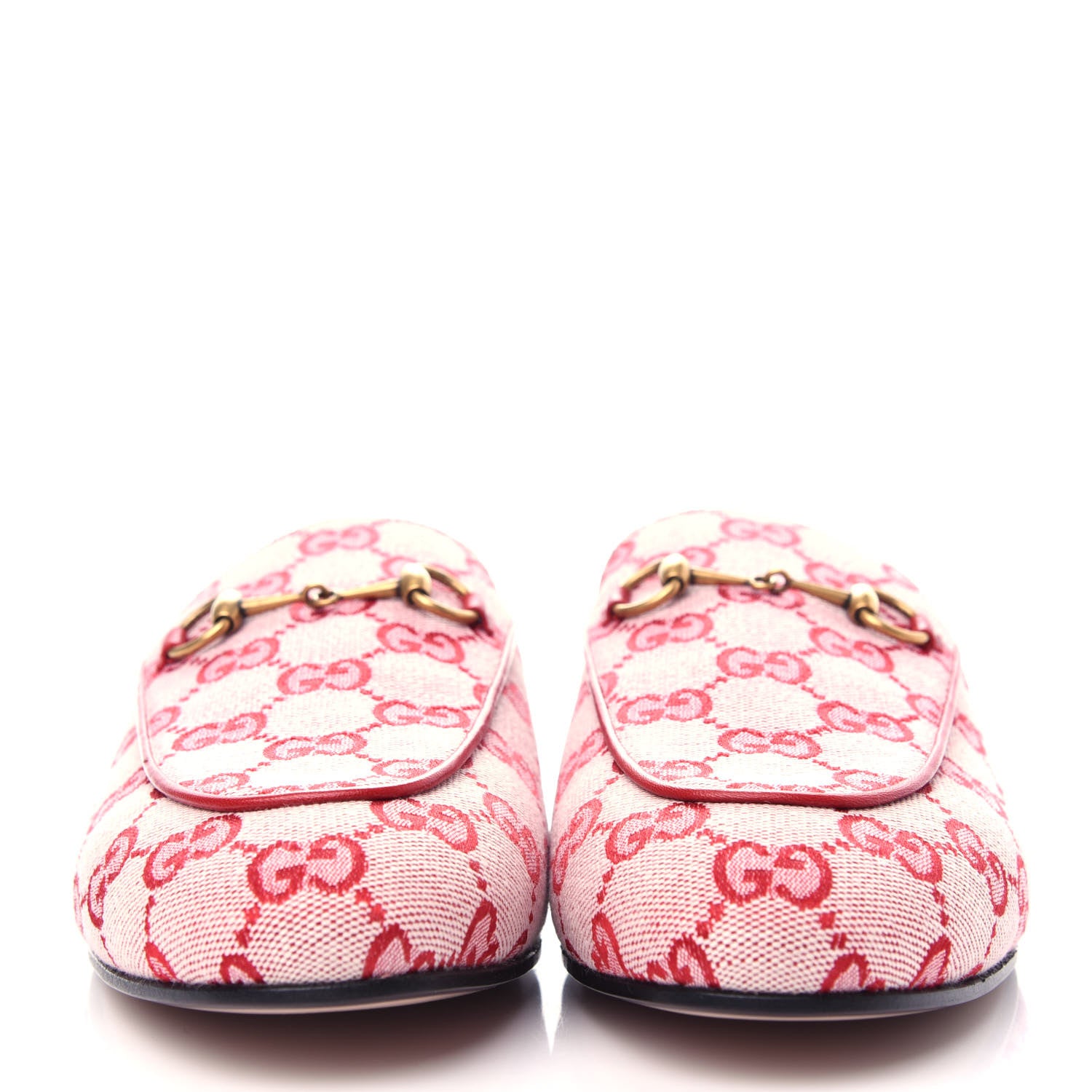 Gucci Canvas GG Monogram Horsebit Womens Princetown Slippers 40 Gardenia Hibiscus Red 2 of 11