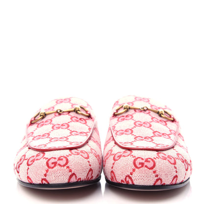 Gucci Canvas GG Monogram Horsebit Womens Princetown Slippers 40 Gardenia Hibiscus Red 2 of 11