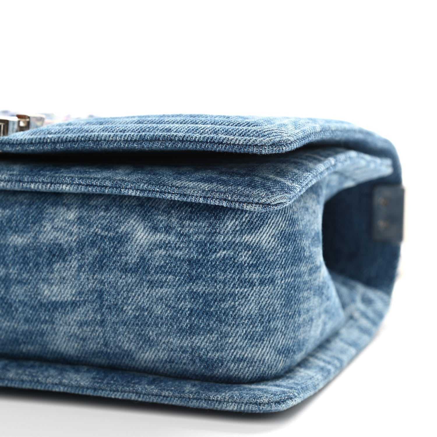 Chanel Cotton Tweed Denim Medium Boy Flap Light Green Light Blue 19 of 19