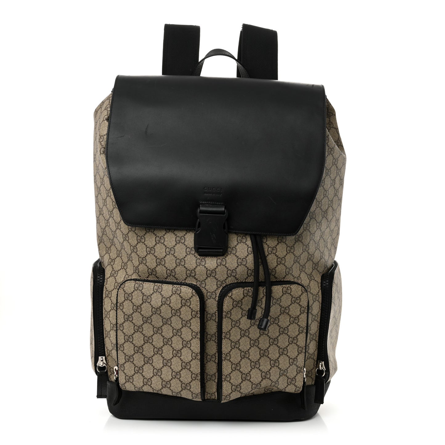 GG Supreme Monogram Single Buckle Backpack Beige Black