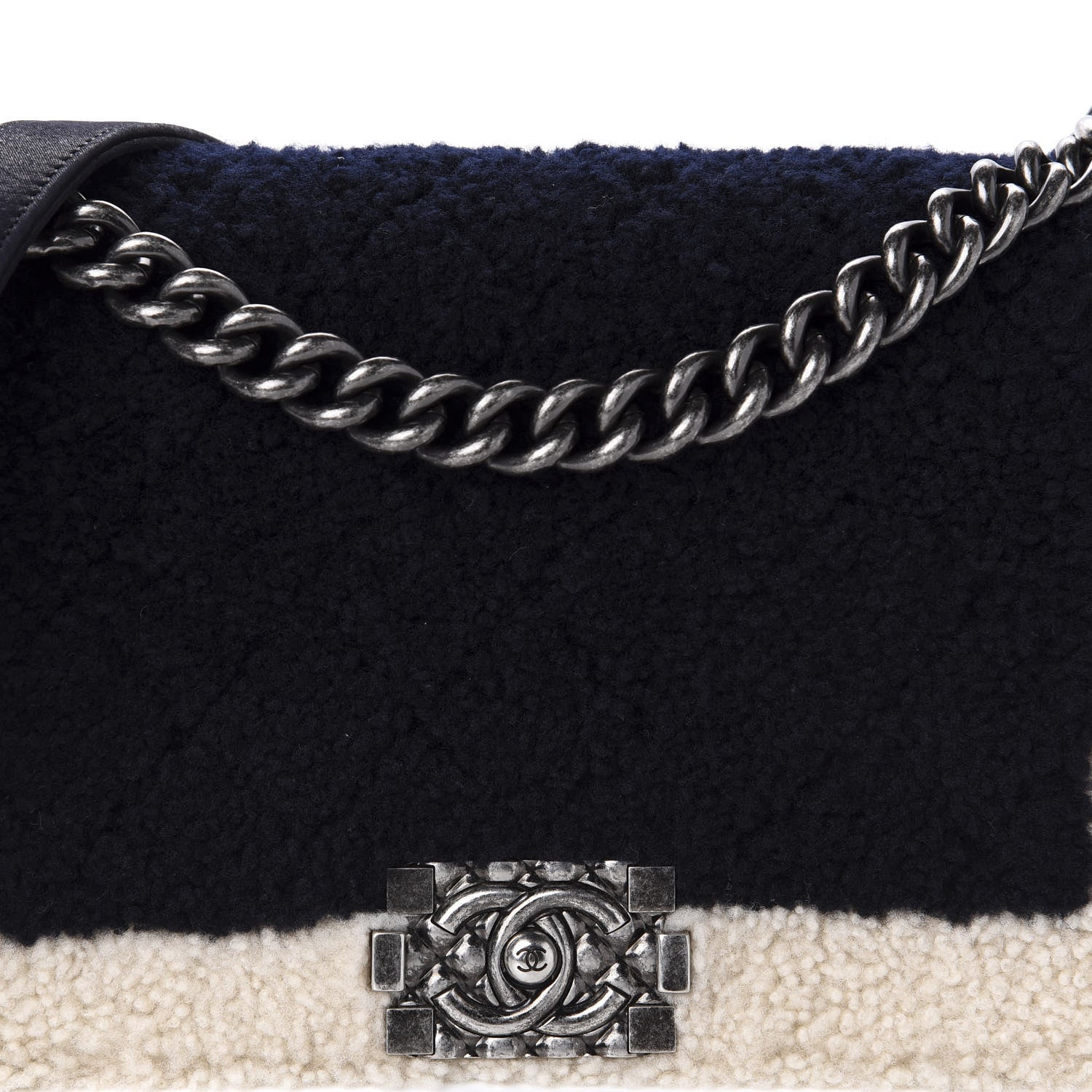 Chanel Shearling Iridescent Calfskin Medium Boy Flap Navy 10 of 10