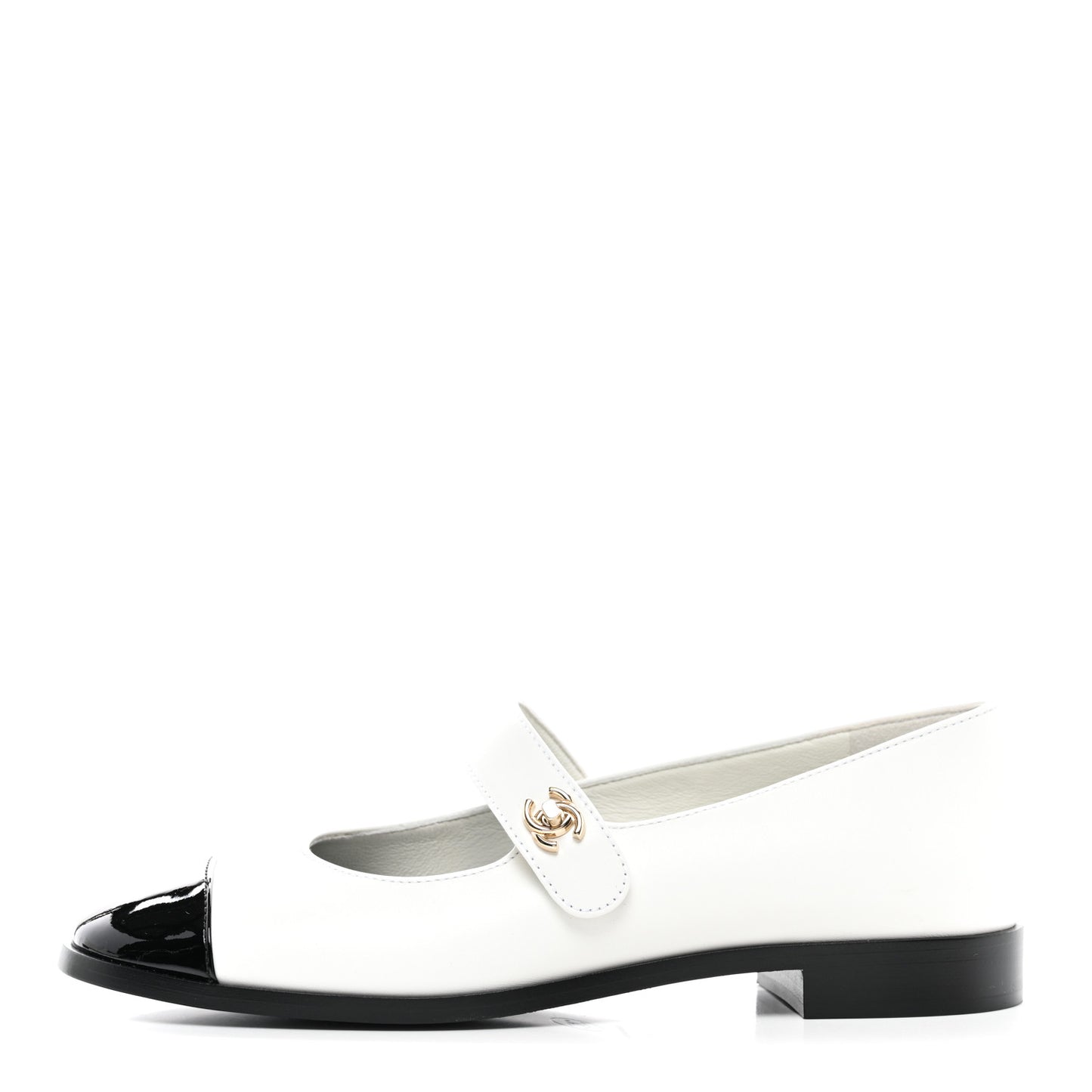 Calfskin Patent Mary Janes Flats 38.5 White Black