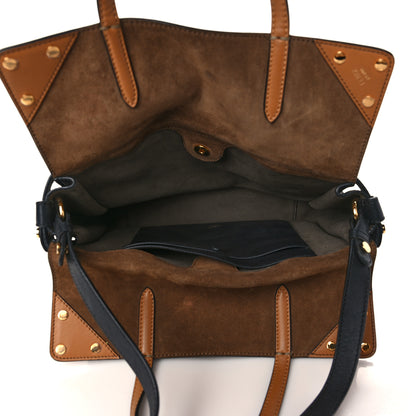 Fendi Vitello Grace Suede Large Flip Tote Black Marrone 4 of 5