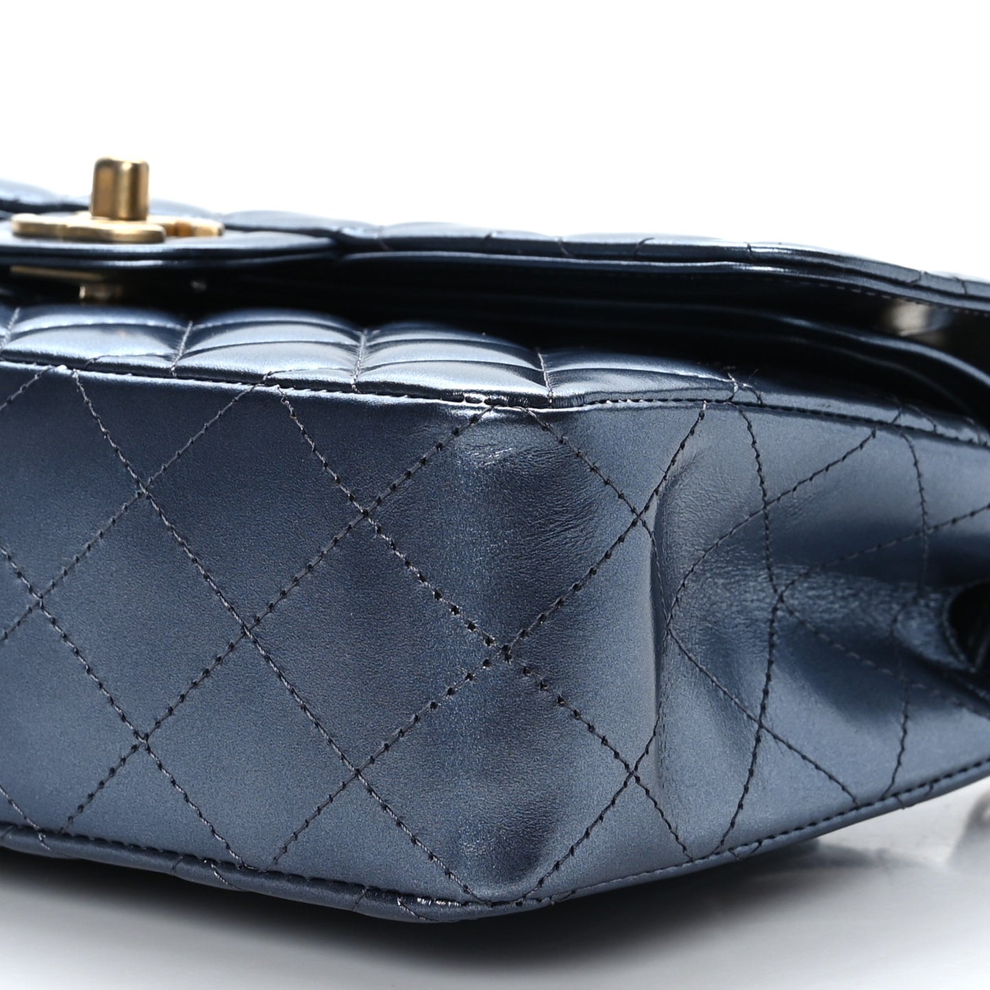 Metallic Lambskin Quilted Small Double Flap Blue