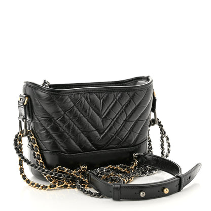 Chanel Aged Calfskin Chevron Quilted Small Gabrielle Hobo Black 3 of 10