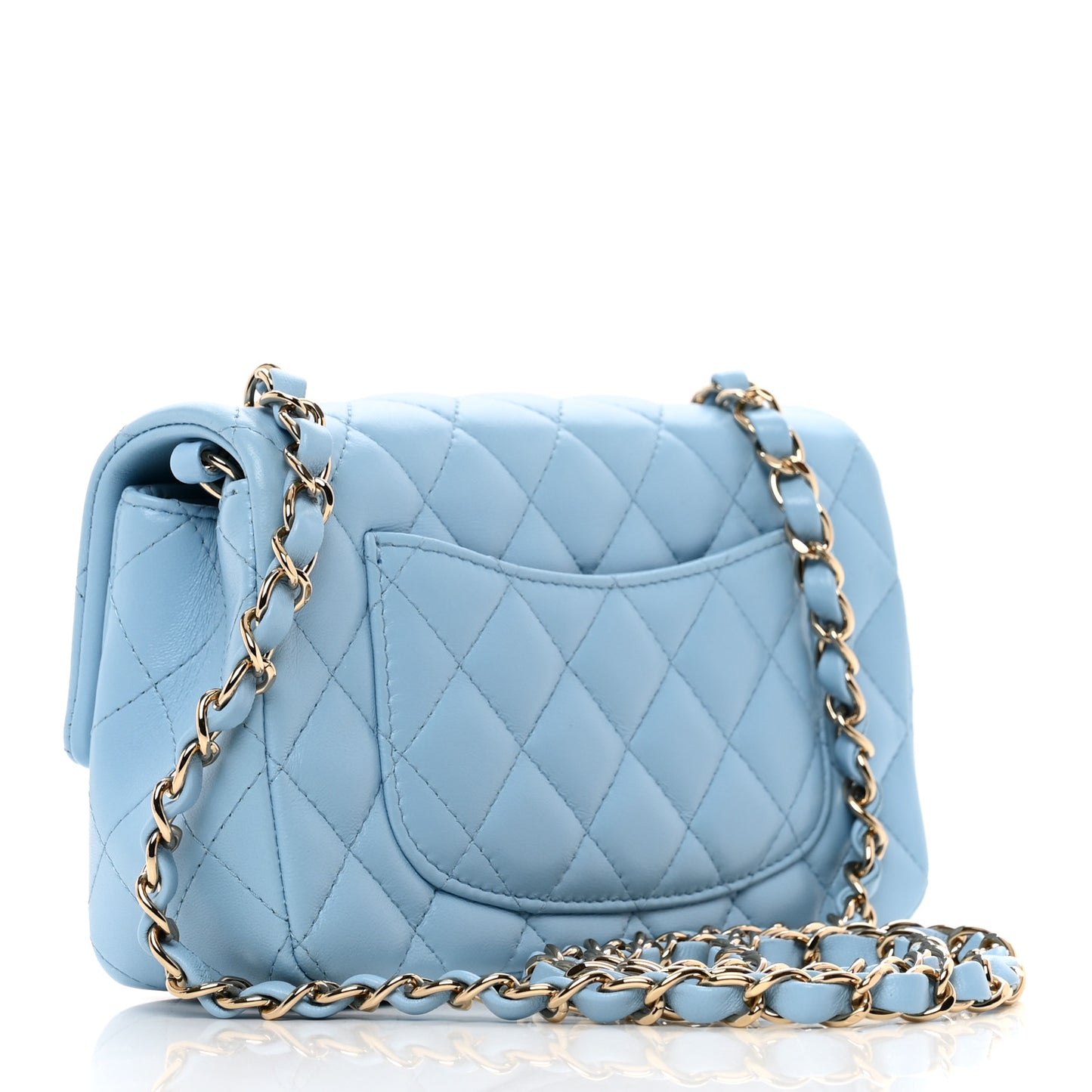Lambskin Quilted Mini Rectangular Flap Light Blue