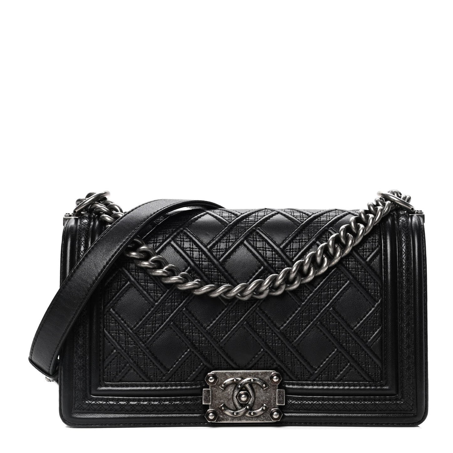 Lambskin Stitched Medium Boy Flap Black