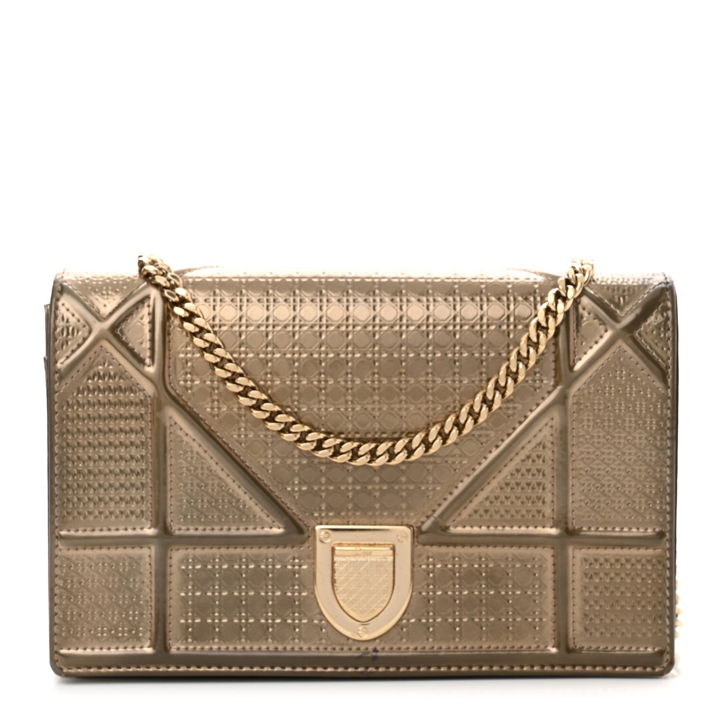 Metallic Patent Micro-Cannage Diorama Wallet on Chain Pouch Gold