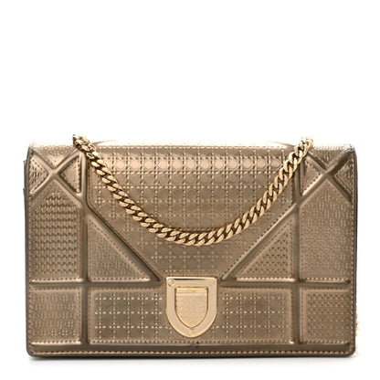 Christian Dior Metallic Patent Micro-Cannage Diorama Wallet on Chain Pouch Gold 1 of 10