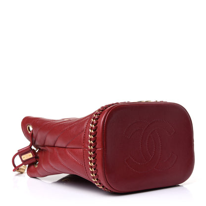 Chanel Sheepskin Chevron Quilted Small Drawstring Bag Dark Red 5 of 12