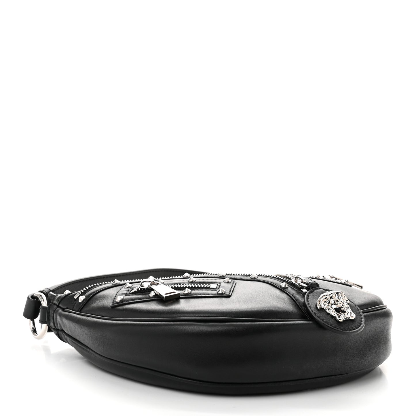 Calfskin Studded Small Repeat Zip Hobo Black