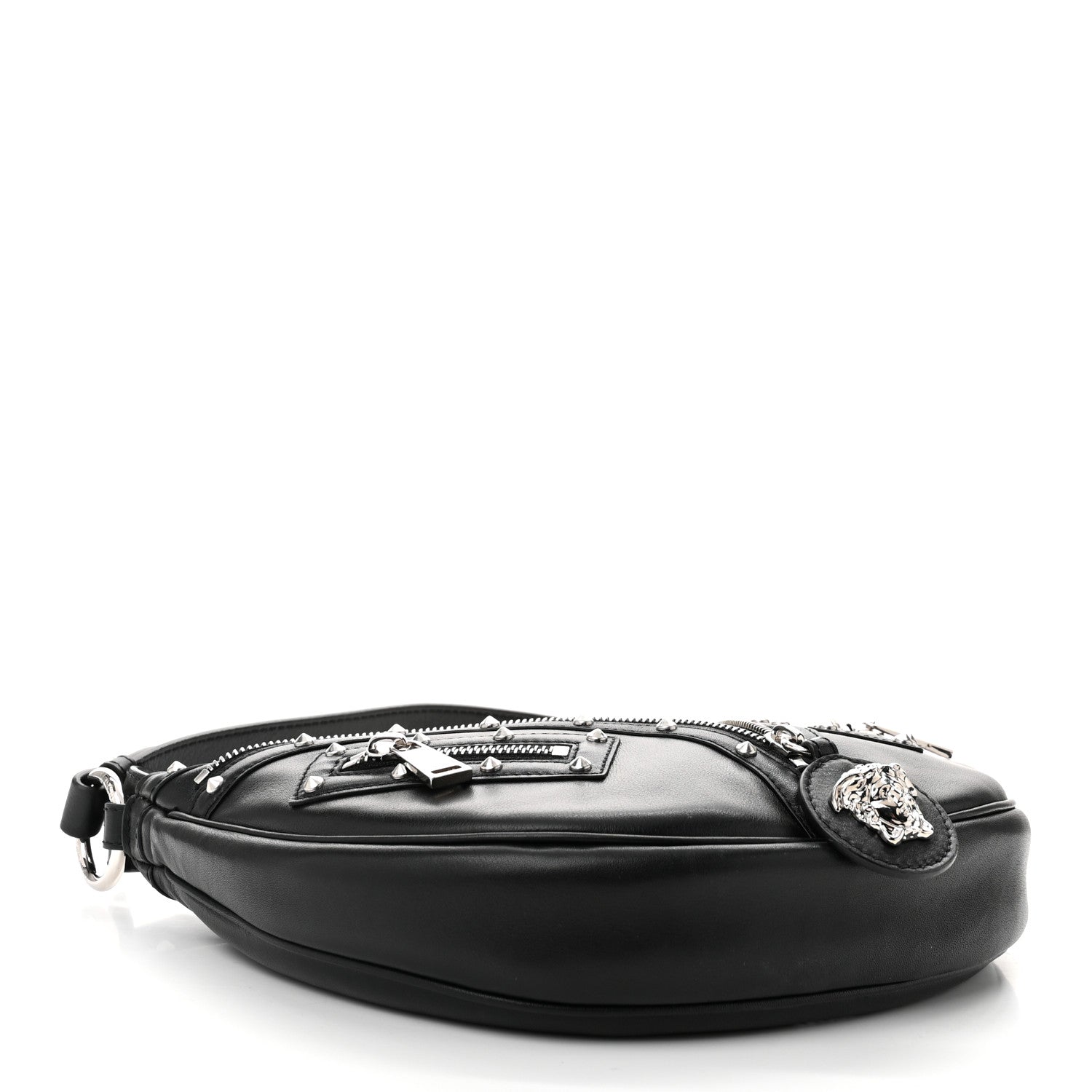 Versace Calfskin Studded Small Repeat Zip Hobo Black 4 of 9