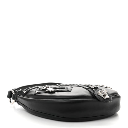 Versace Calfskin Studded Small Repeat Zip Hobo Black 4 of 9