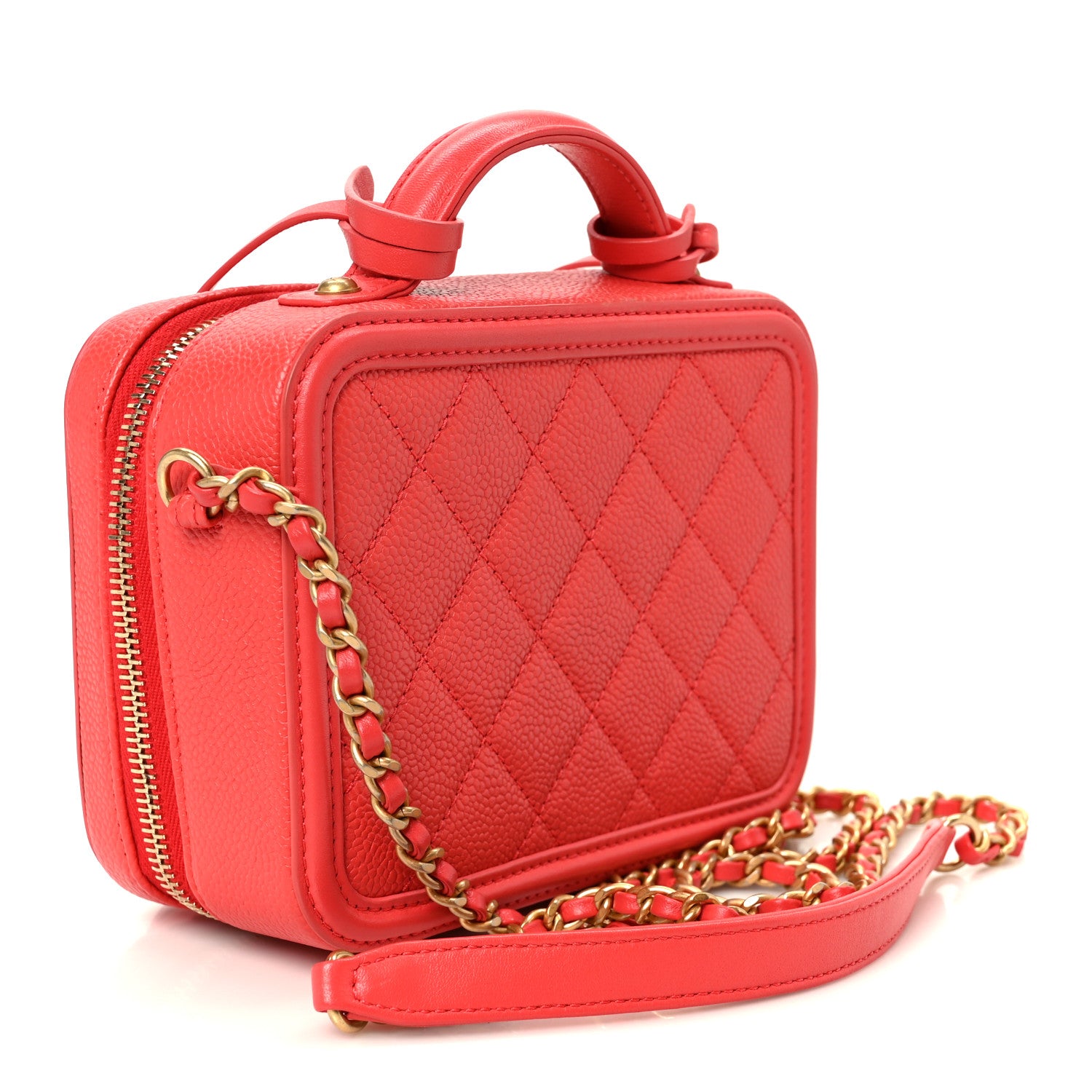 Chanel Caviar Quilted Small CC Filigree Vanity Case Red 1874422