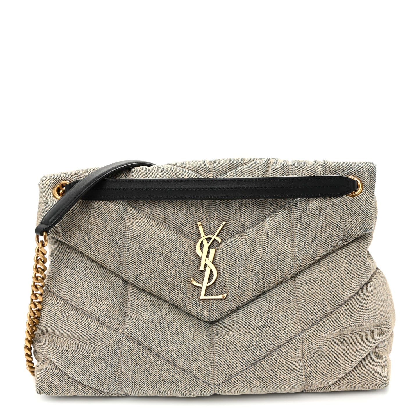 Denim Quilted Medium Loulou Puffer Monogram Chain Satchel Azur