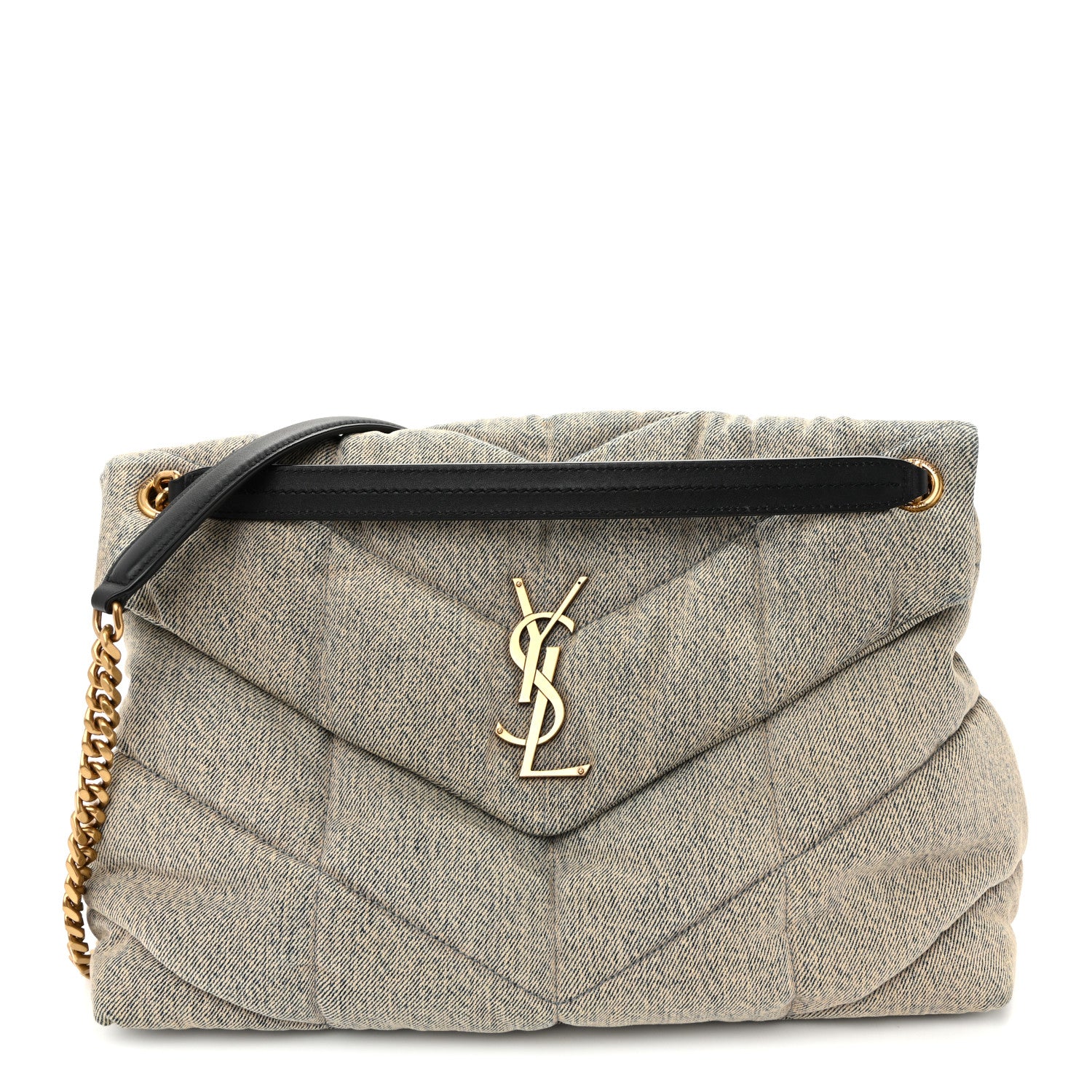 Saint Laurent Denim Quilted Medium Loulou Puffer Monogram Chain Satchel Azur 1 of 10