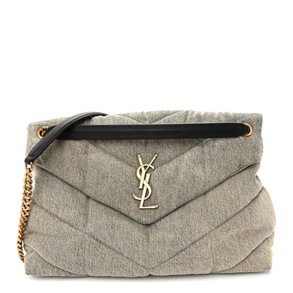 Saint Laurent Denim Quilted Medium Loulou Puffer Monogram Chain Satchel Azur 1 of 10