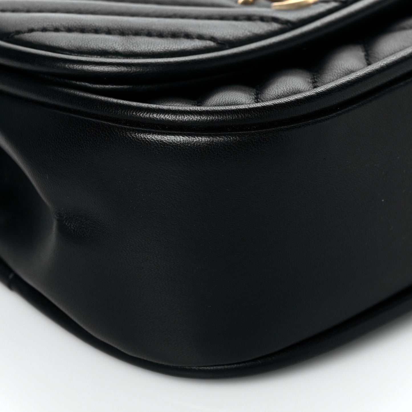 Lambskin Reverse Chevron Quilted Mini Round Top Handle Flap Black