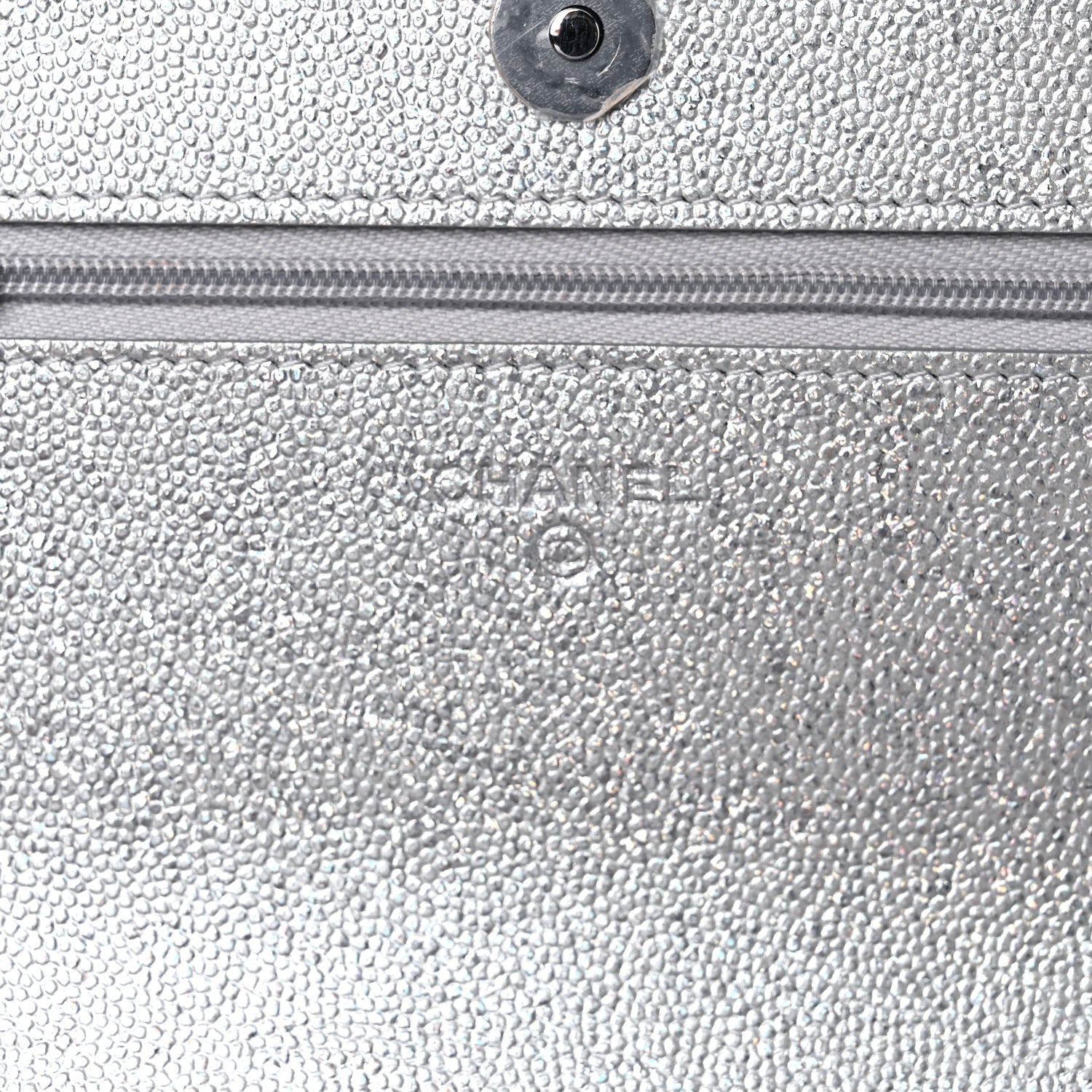 Chanel Glittered Metallic Caviar Quilted Wallet On Chain WOC Silver 6 of 13
