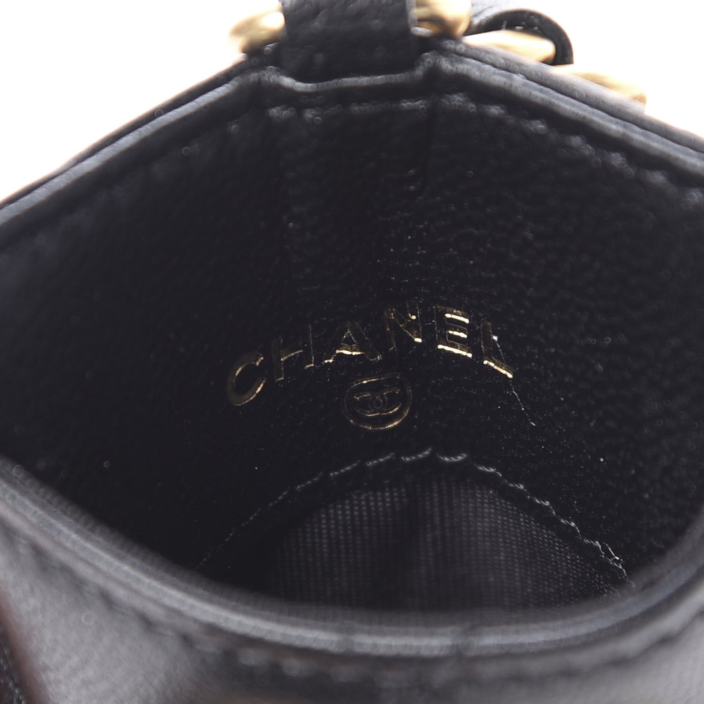 Goatskin Quilted 19 Card Holder On Chain Black