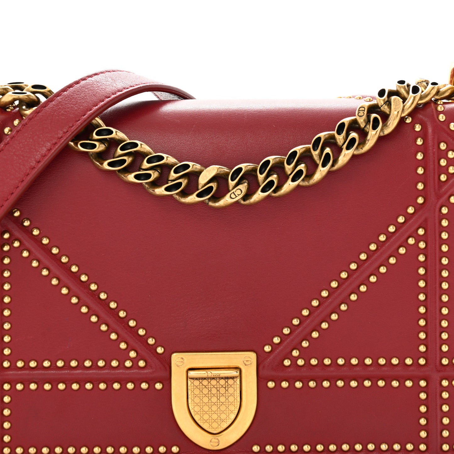Calfskin Studded Small Diorama Flap Bag Burgundy