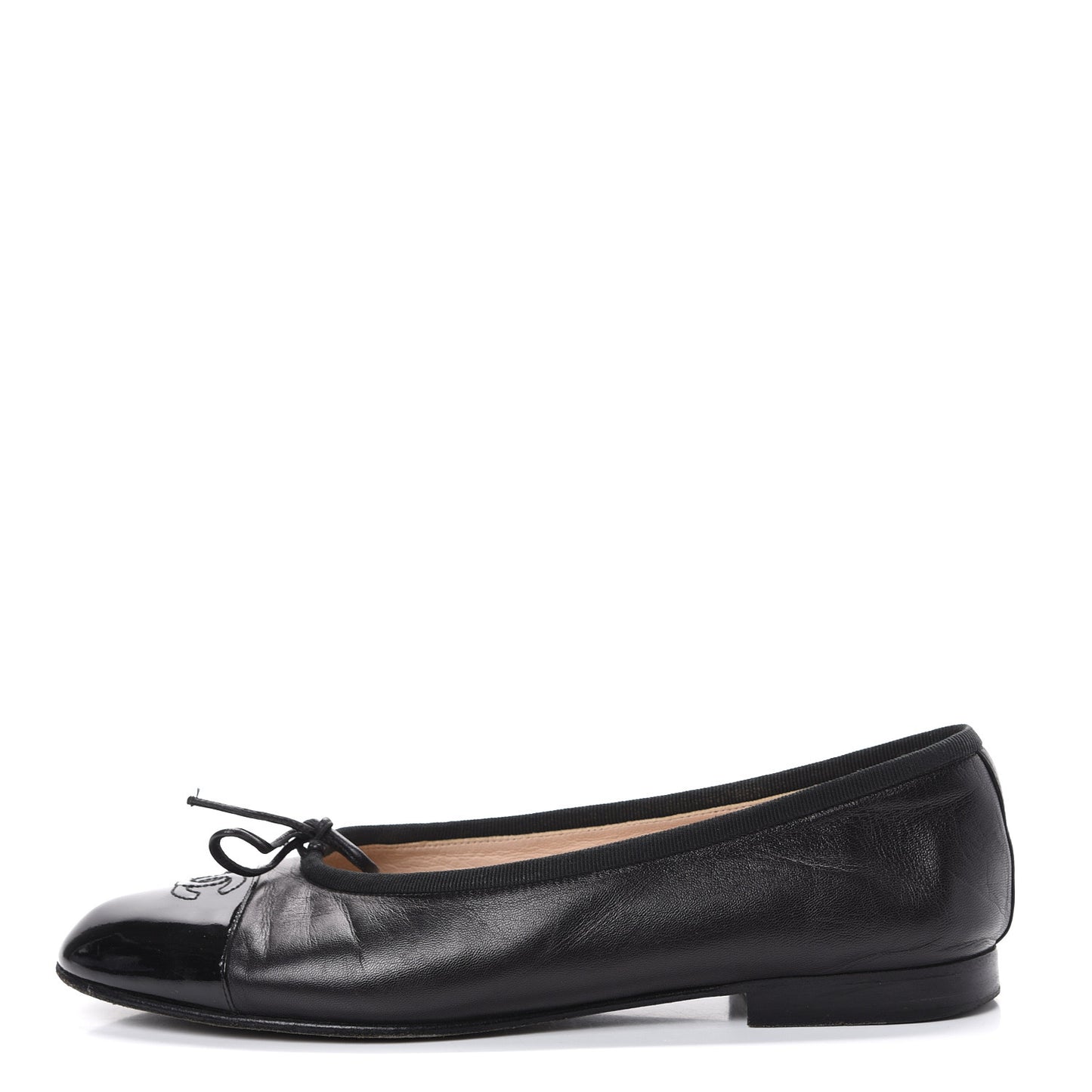Lambskin Patent Cap Toe Ballerina Flats 39 Black