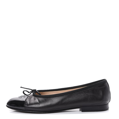 Chanel Lambskin Patent Cap Toe Ballerina Flats 39 Black 1 of 12