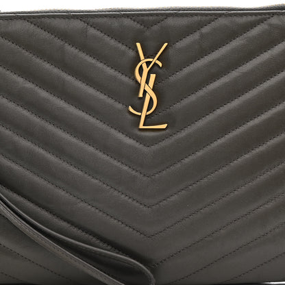 Saint Laurent Calfskin Matelasse Chevron Monogram A5 Wristlet Earth 8 of 10