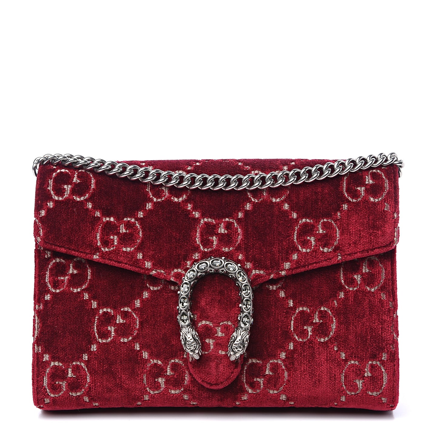 Velvet GG Monogram Mini Dionysus Chain Wallet Red Cipria