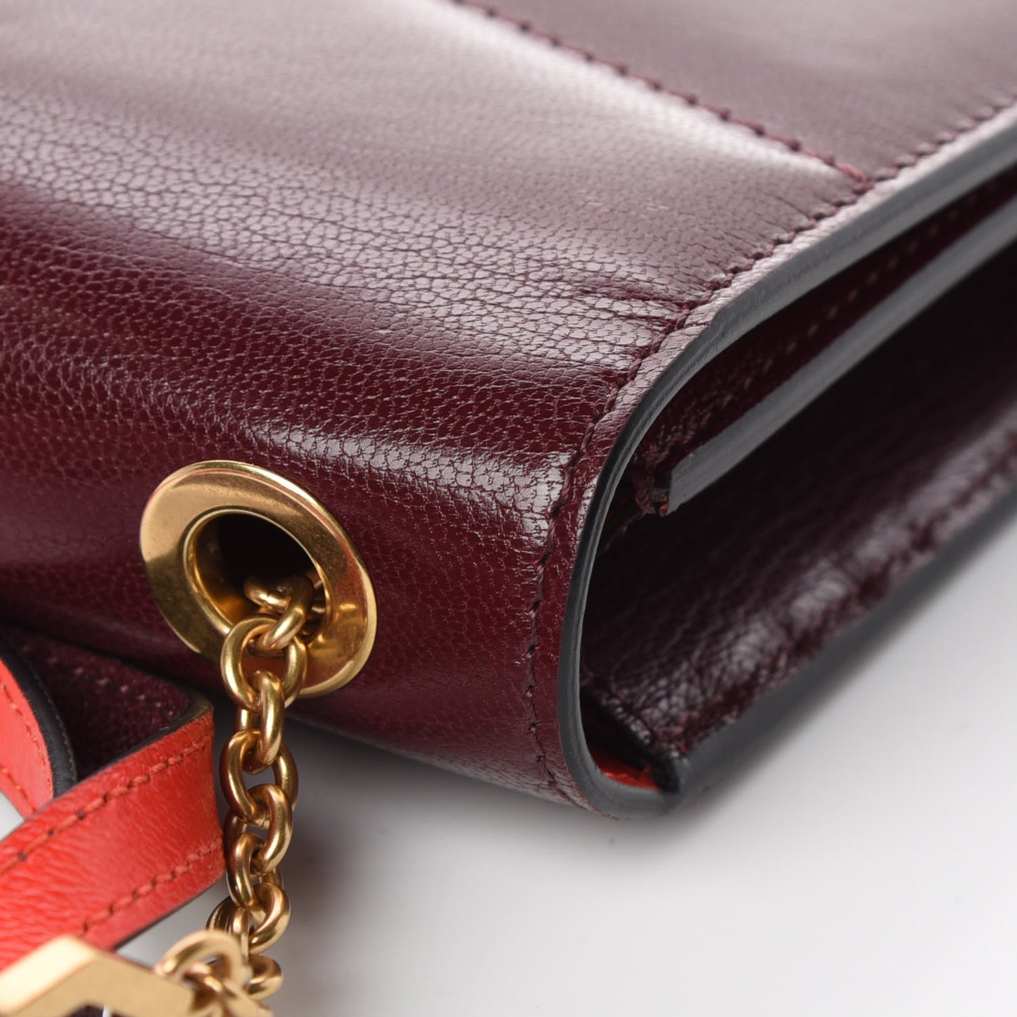 Goatskin Edge Chain Wallet Aubergine