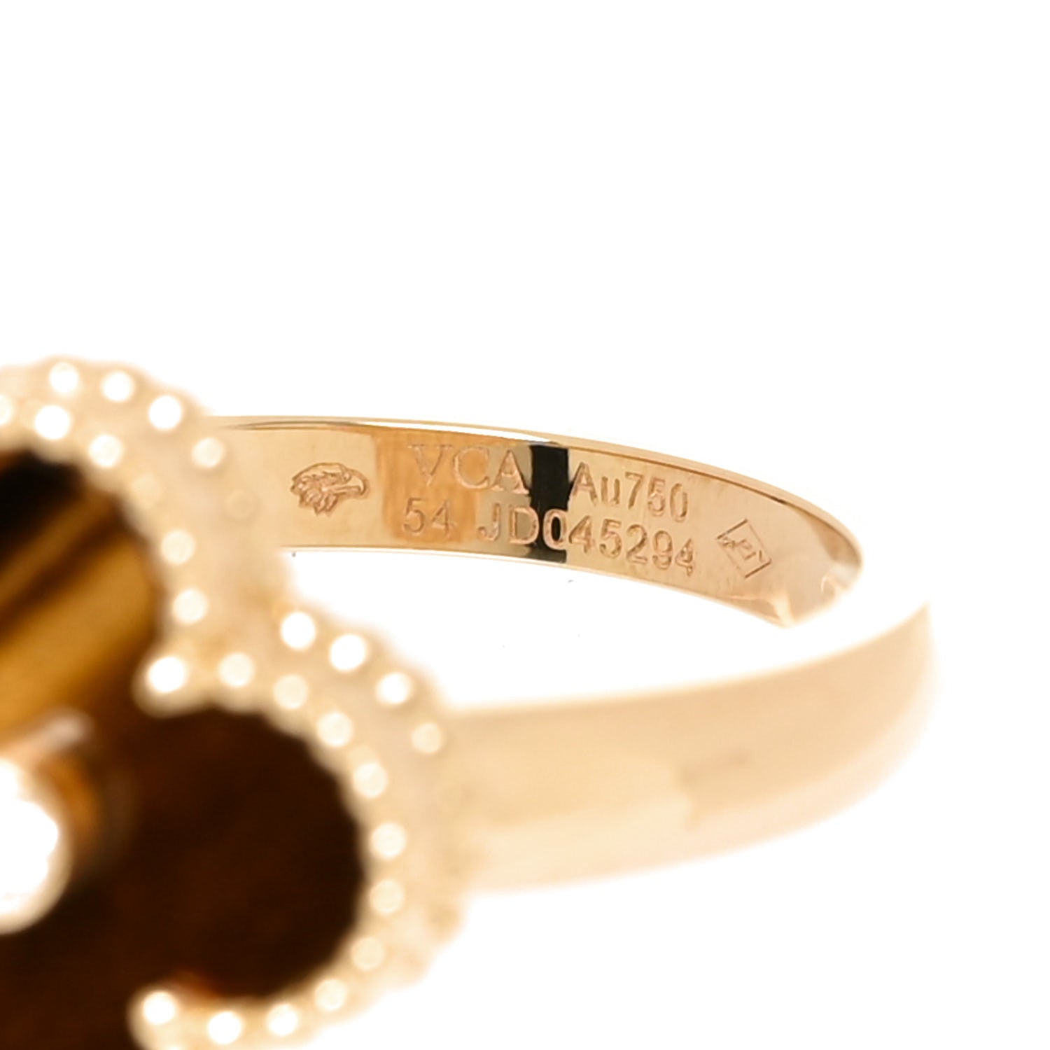 Van Cleef & Arpels 18K Yellow Gold Diamond Tiger's Eye Vintage Alhambra Ring 54 7 4 of 5
