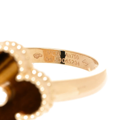 Van Cleef & Arpels 18K Yellow Gold Diamond Tiger's Eye Vintage Alhambra Ring 54 7 4 of 5