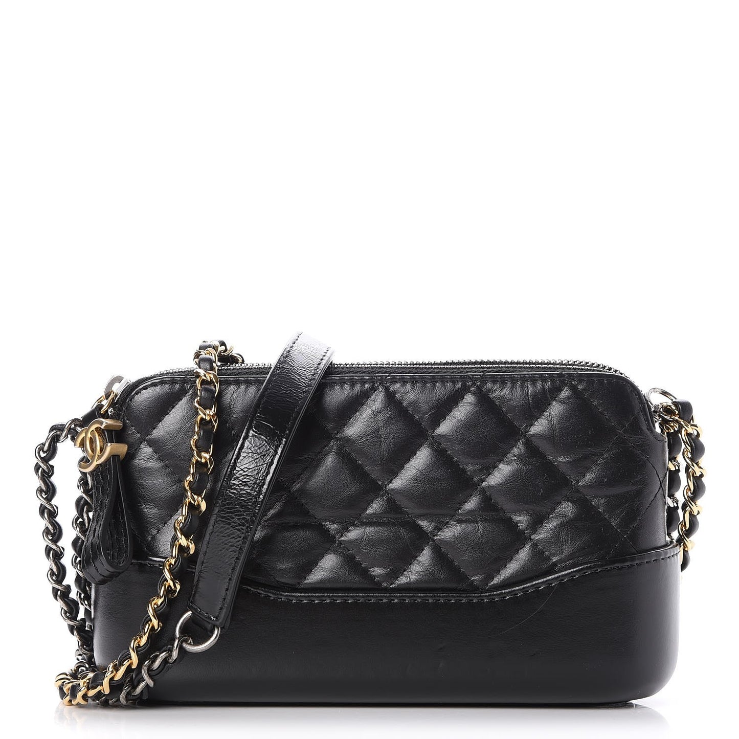 Aged Calfskin Quilted Small Gabrielle Clutch With Chain Black