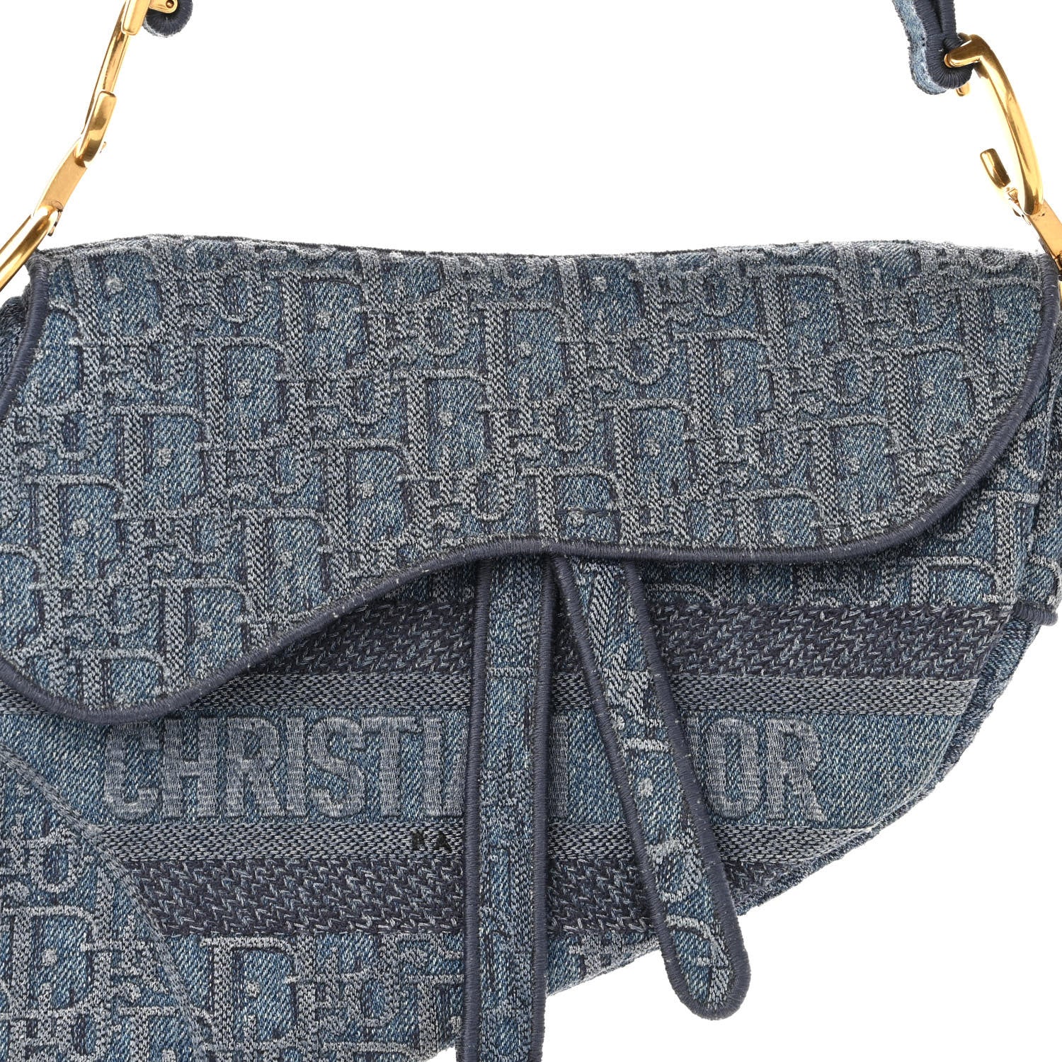 Christian Dior Oblique Embroidered Saddle Bag Denim Blue 8 of 10