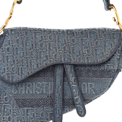 Christian Dior Oblique Embroidered Saddle Bag Denim Blue 8 of 10
