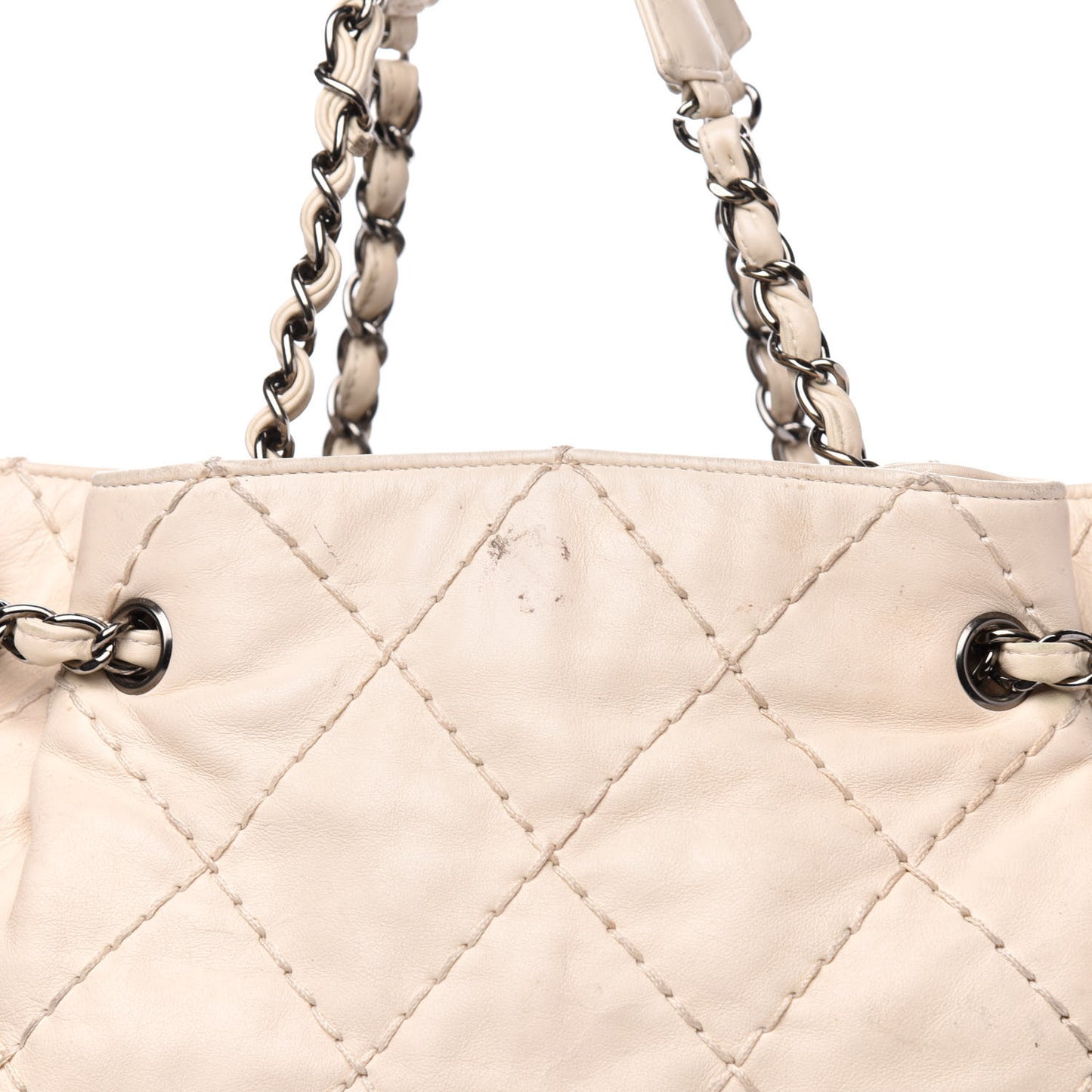 Lambskin Stitched Expandable Tote White
