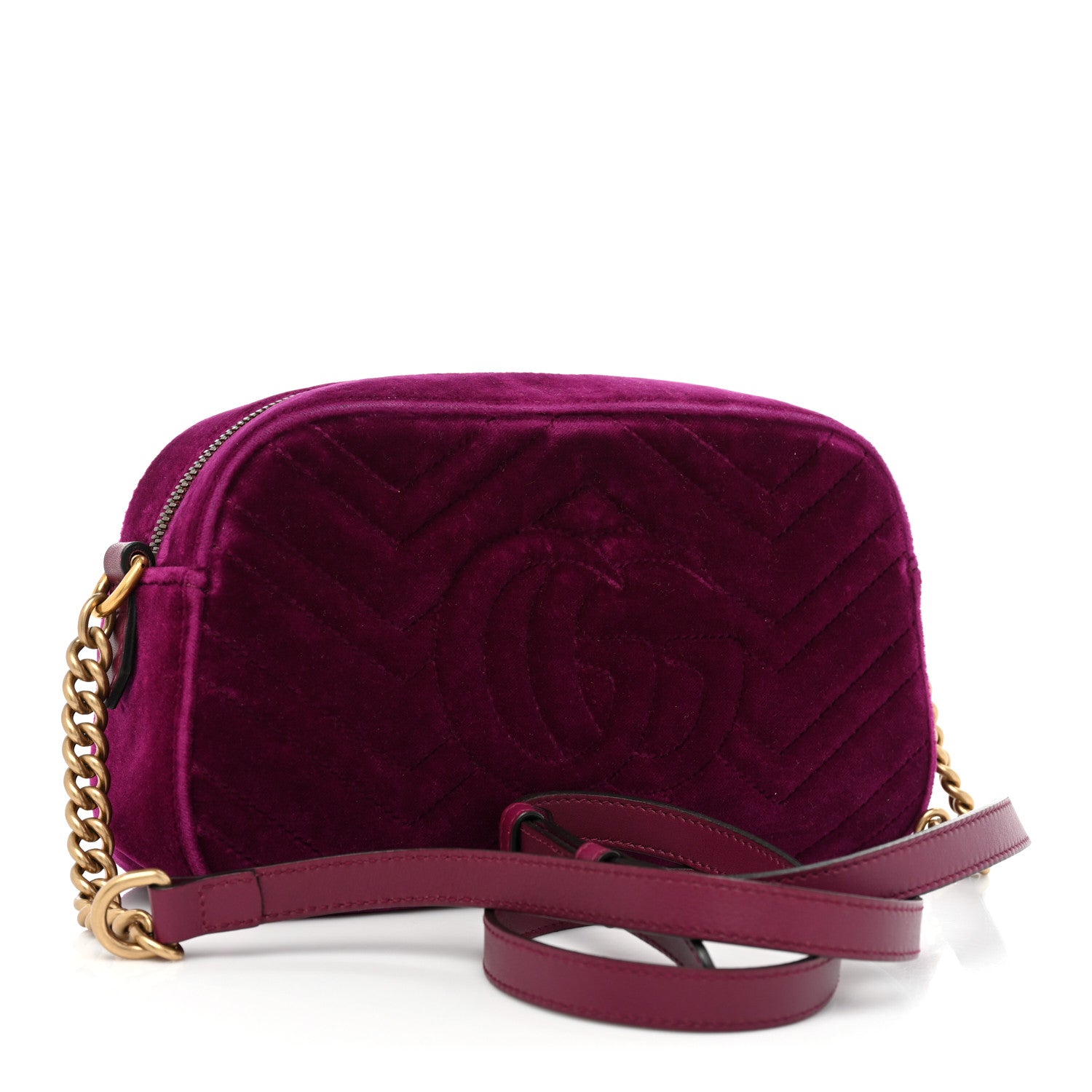 Gucci Velvet Matelasse Small GG Marmont Chain Shoulder Bag Fuchsia Violet Cyclamen 2 of 13