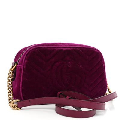 Gucci Velvet Matelasse Small GG Marmont Chain Shoulder Bag Fuchsia Violet Cyclamen 2 of 13