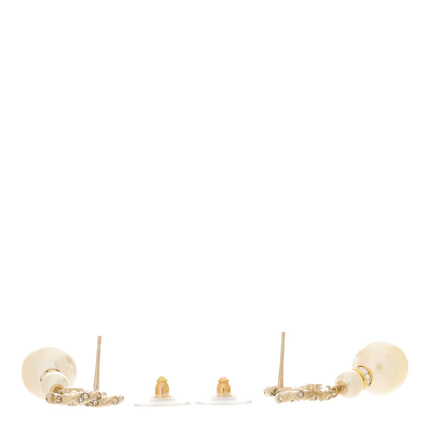 Chanel Crystal Pearl CC Drop Earrings Gold Pearly White 4 of 5