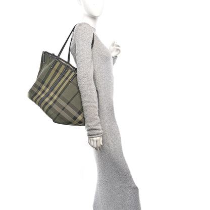 Burberry Check Canvas Medium Beach Tote Military Green 2 of 11