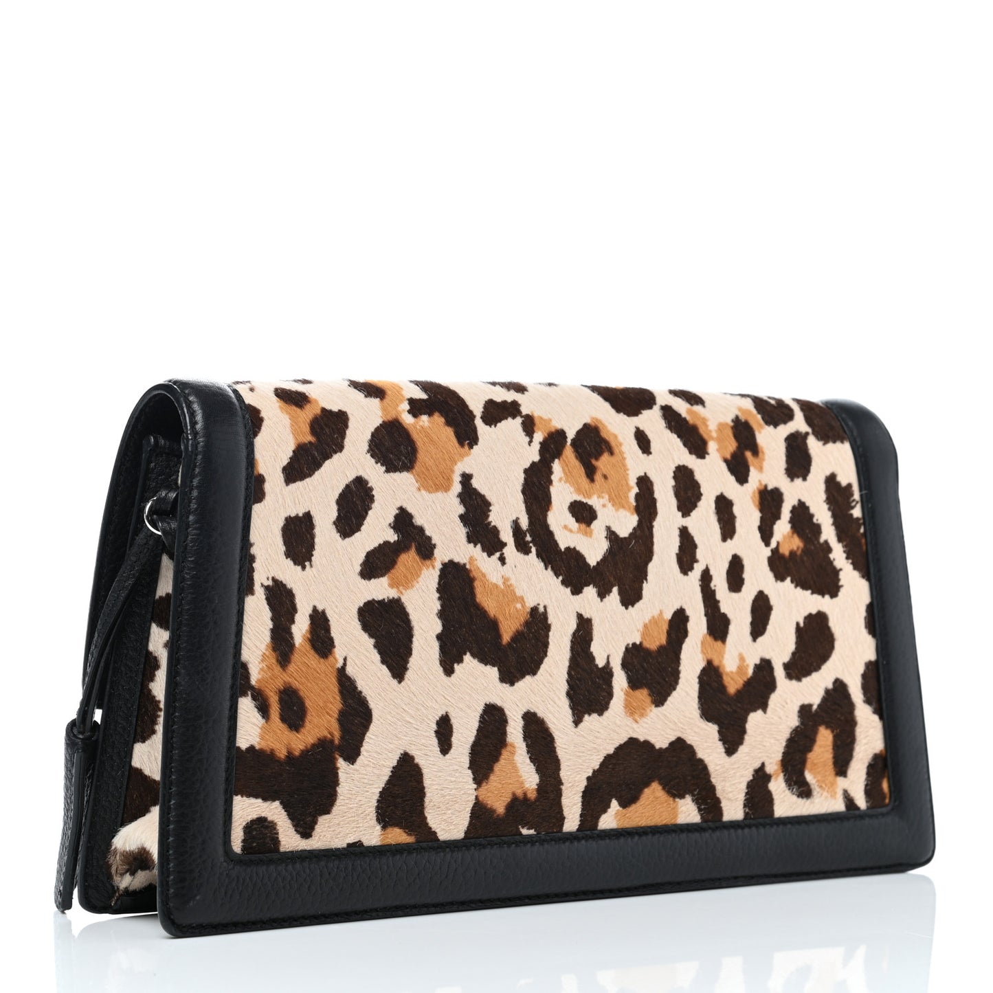 Pony Hair Leopard Print Clutch Black
