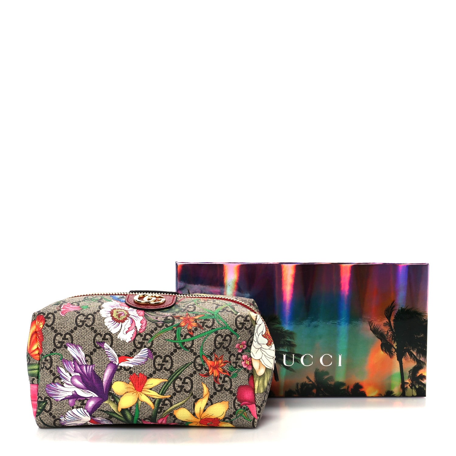 Gucci Soft GG Supreme Monogram Flora Calfskin Medium Ophidia Cosmetic Case Beige Ebony Multicolor Rosso 9 of 9